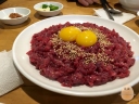 Raw Beef with raw egg. Very raw, but also very tasty.